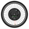 Black alloy hub motor wheel for electric bicycle conversion to mountain bike