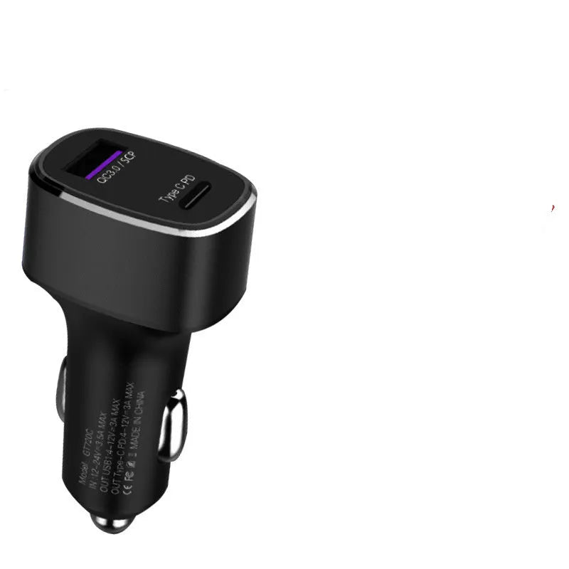 Dual-output car charger with USB and Type-C ports for fast charging devices in vehicles