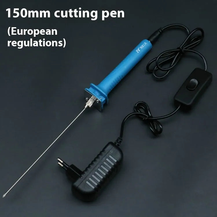 Blue electric heating cutter pen with plastic handle for cutting foam and pearl cotton.