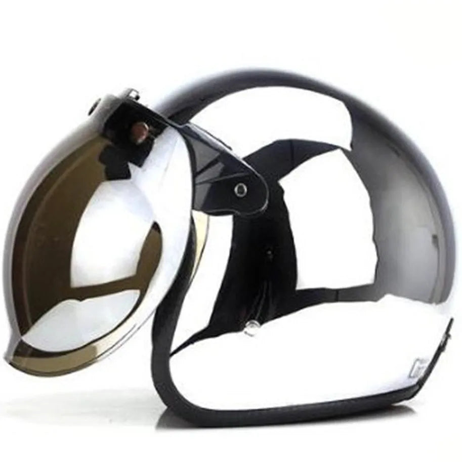 Retro battery electric vehicle helmet with reflective visor in multiple colours and sizes