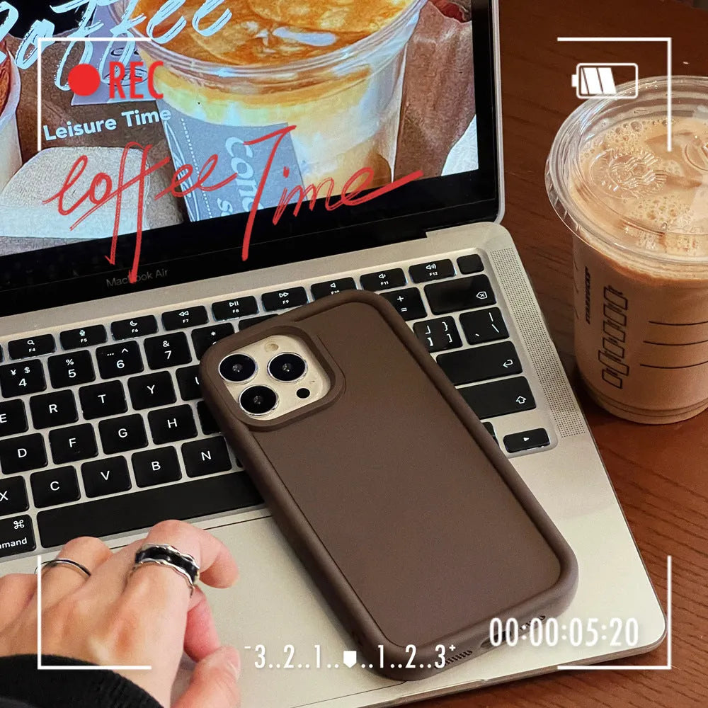 Frosted skin-feel silicone phone case for iPhone in multiple colour options showing full-cover design