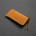 Men's genuine leather wallet with zipper, top layer cowhide, dark brown Crazy Horse finish, 18 cm length
