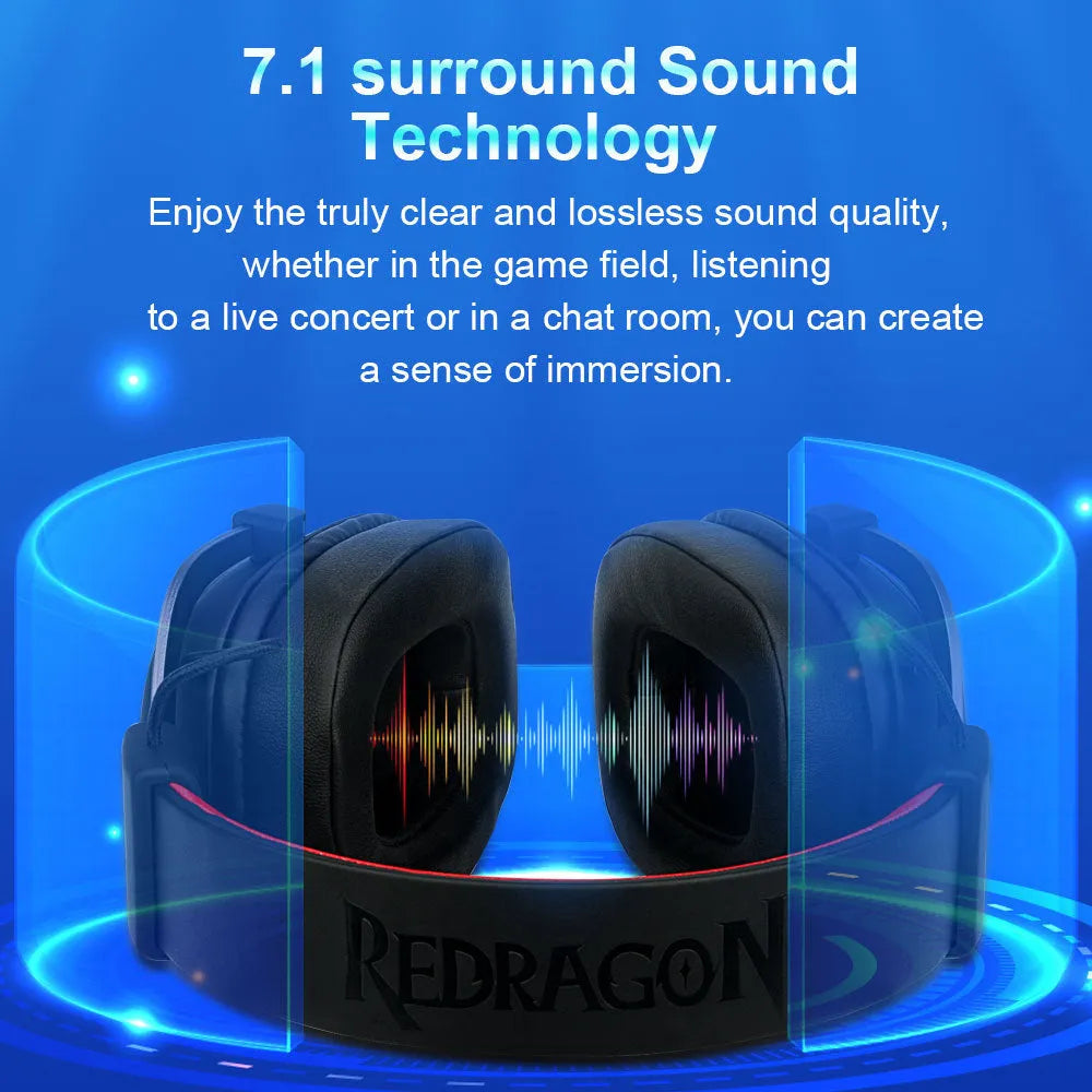 Black H710 game earphones with active noise reduction, 7.1 USB connection, imitation protein earmuffs, and braided cable