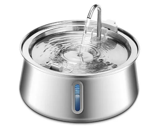 Stainless steel pet water dispenser with large 4-litre tank and selectable water outlet design