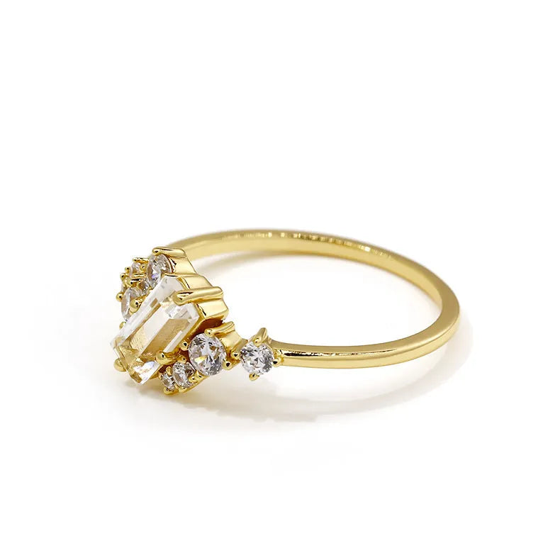 Silver ring with white crystal shiny finish for women, available in US sizes 5 to 8