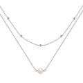 S925 sterling silver women's necklace with double-layer design and twin pearls in gold or white gold plating