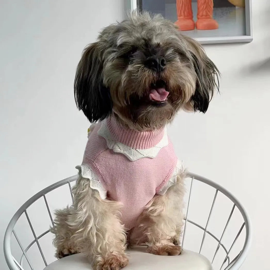 Green and pink flower pattern dog and cat sweaters in sizes XS to XL for pets 1.5kg to 8kg