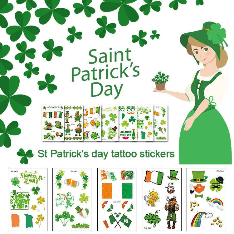 St. Patrick's Day temporary tattoo sticker with shamrock pattern measuring 120×75mm