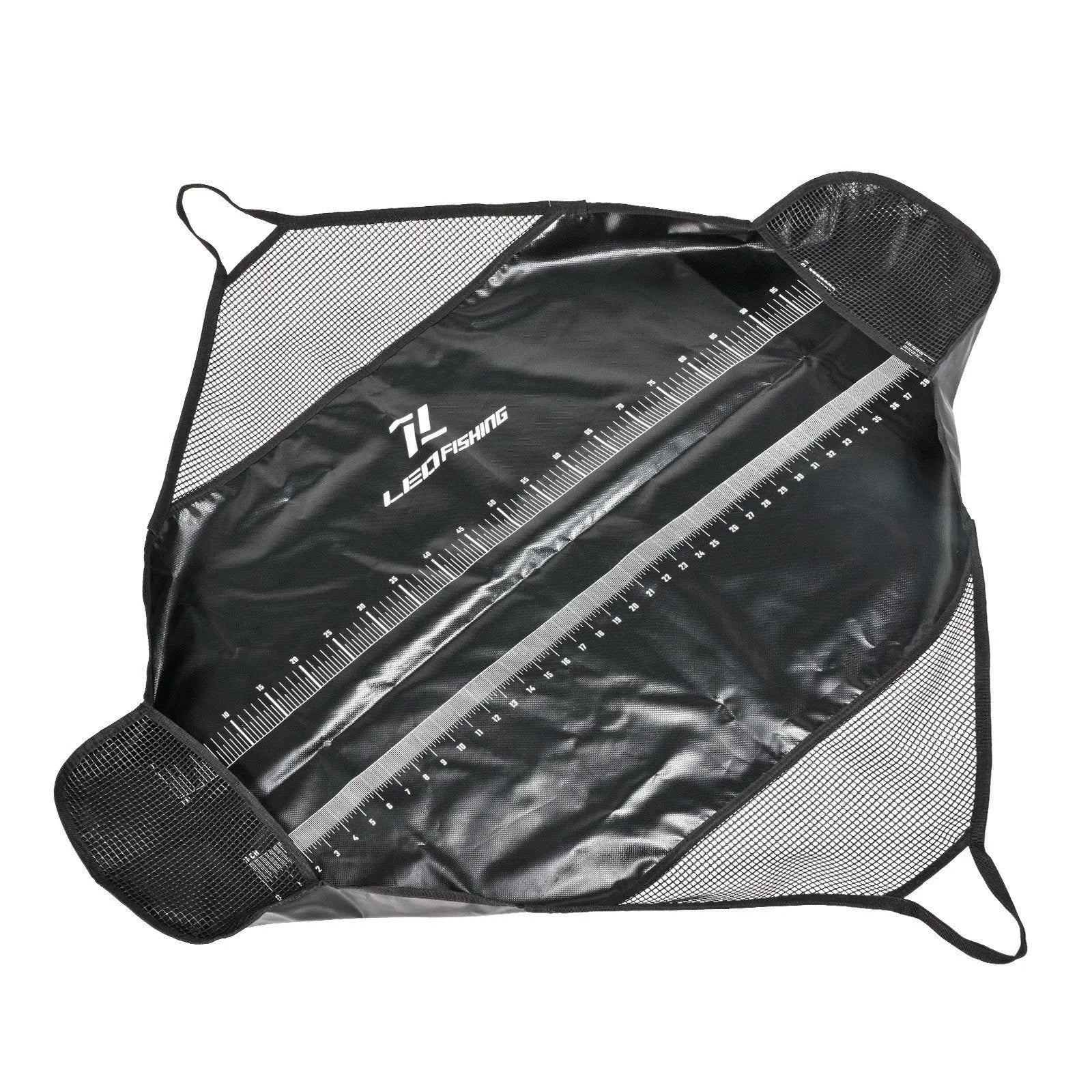 Black PVC fishing measuring mat with 100cm ruler and 120cm diagonal surface