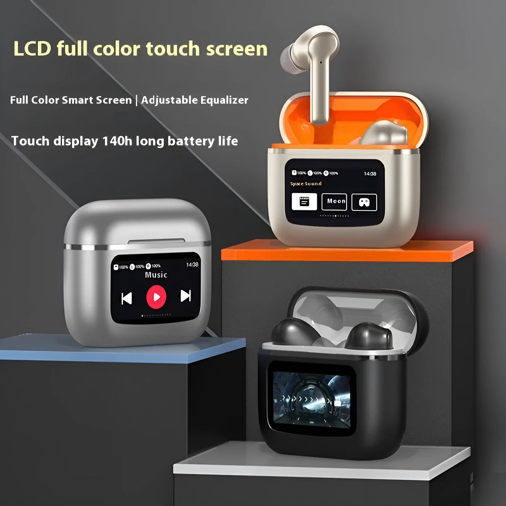 Touch screen wireless noise reduction in-ear Bluetooth headset in Black LX10 with digital display