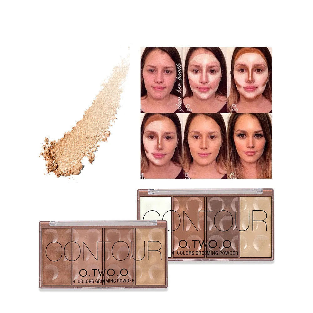 Rose gold four-colour highlight blush palette conditioning disc with pearl white highlighter, blush, and bronzer shades