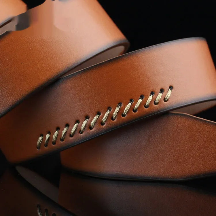 Men's retro threading belt with alloy pin buckle in black, brown or white colour options