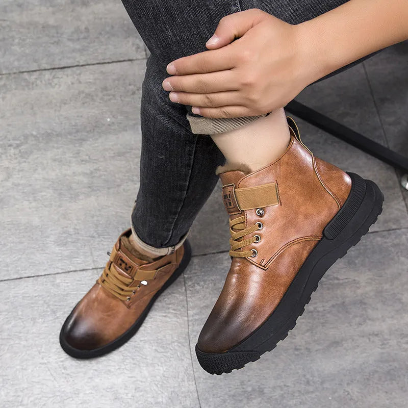 Black platform Martin Boots with velvet-style artificial PU upper and high-top design