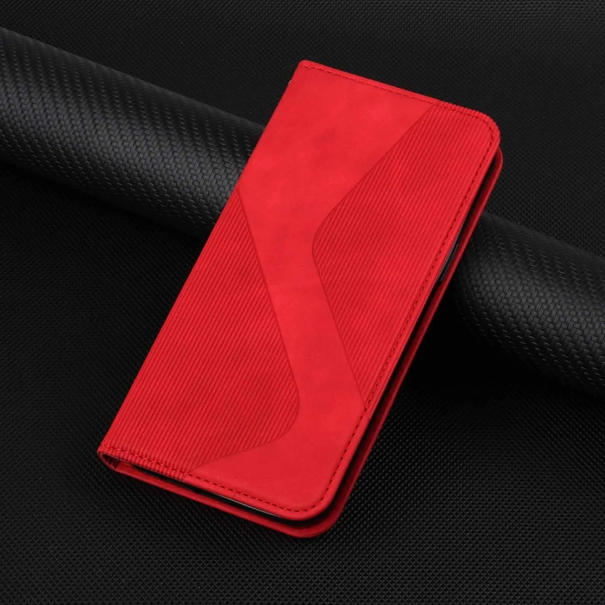 Black plastic flip phone case with magnetic suction for Samsung, clamshell design with bracket
