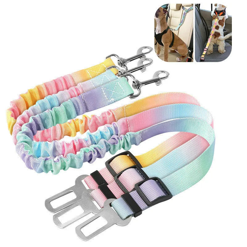 Orange Pink gradient elastic hand holding rope for pets, 60-80cm long, polyester material