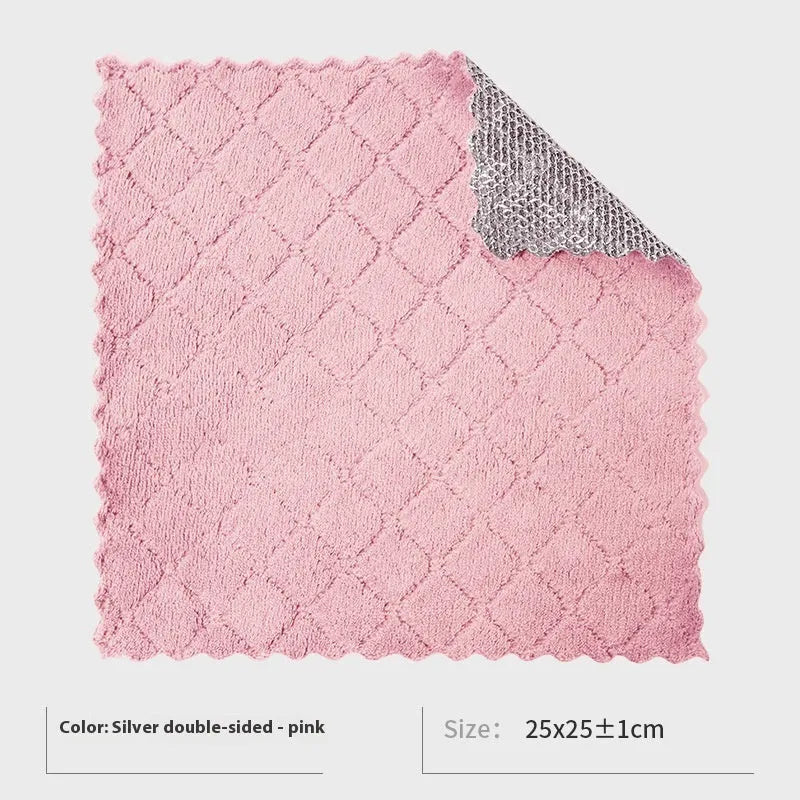 Silver wire microfibre cleaning rag for pots and bowls in 20x20cm and 25x25cm sizes with multiple style options