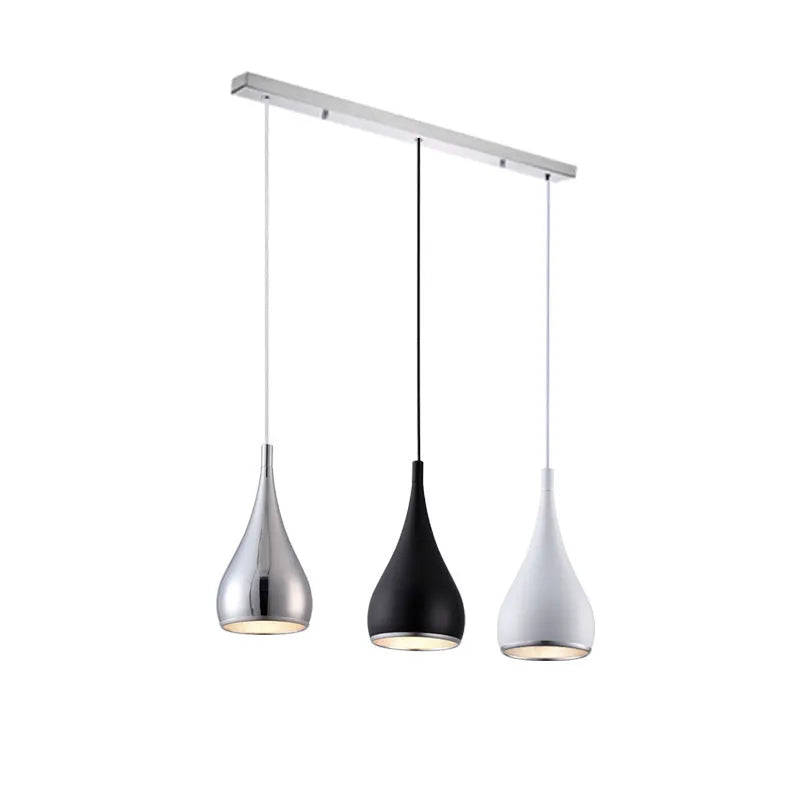 Minimalist iron chandelier pendant light in black finish with three bulb heads.
