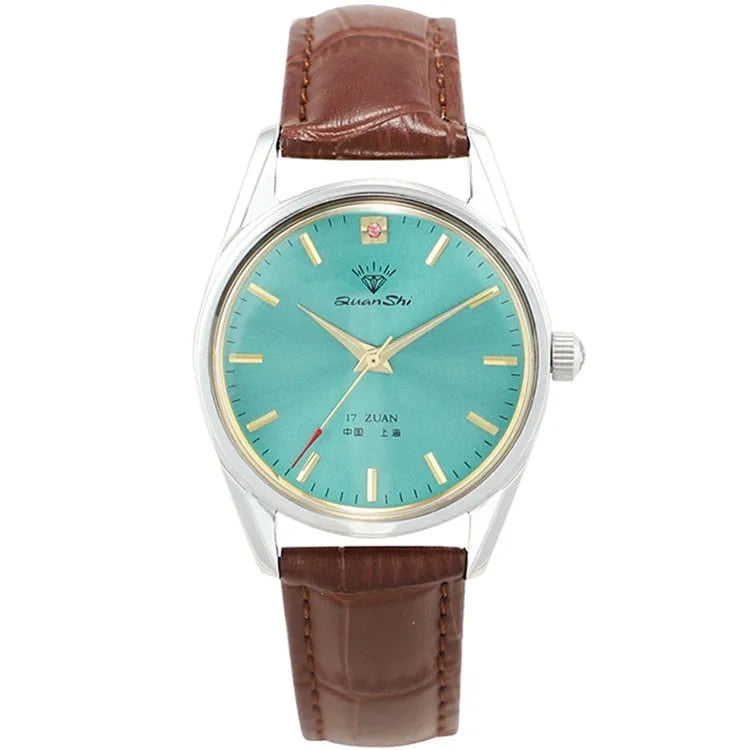 Men's watch with green dial and choice of leather, steel, or spring strap on 38mm alloy case
