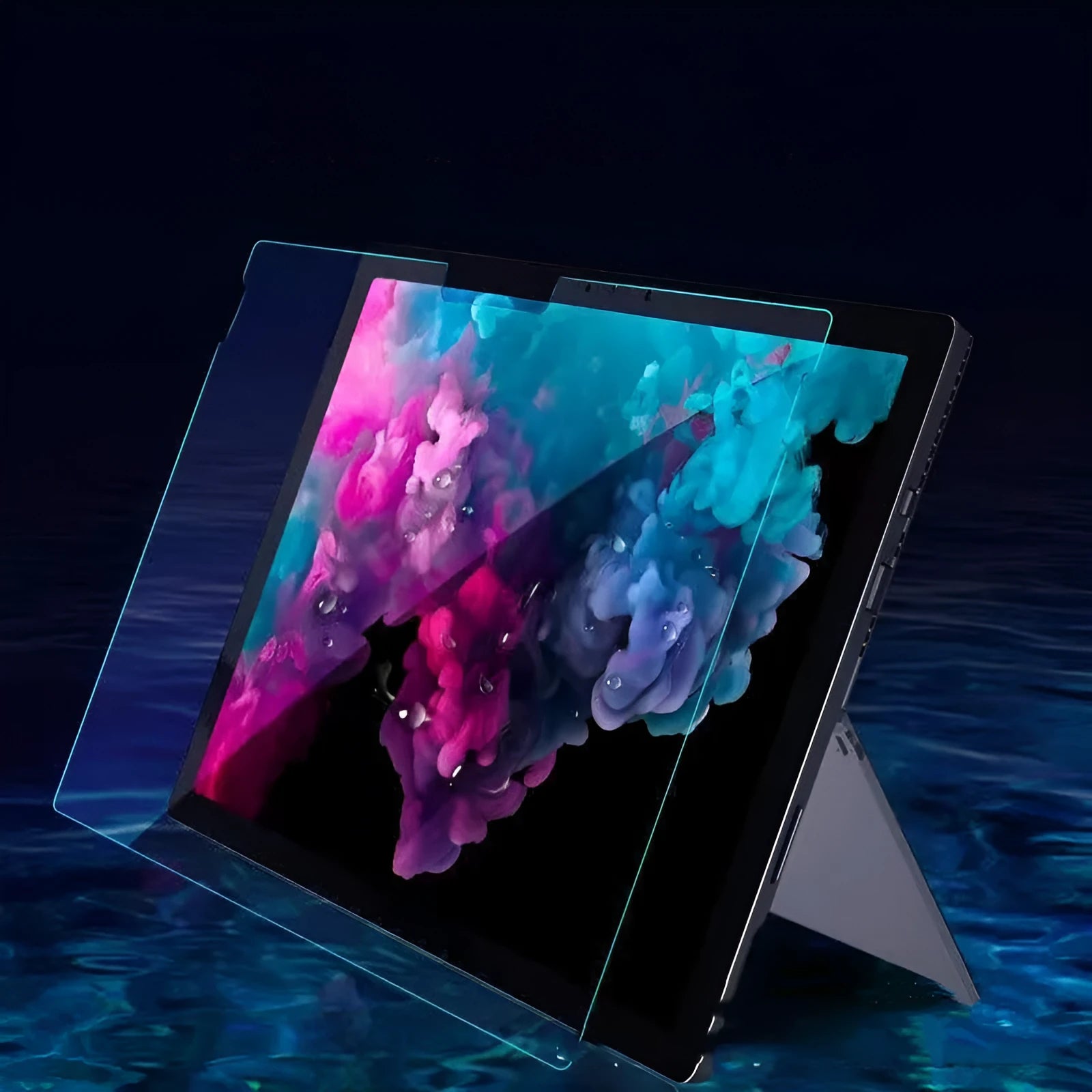 Tempered glass screen protector for Microsoft Surface tablets showing straight edge design