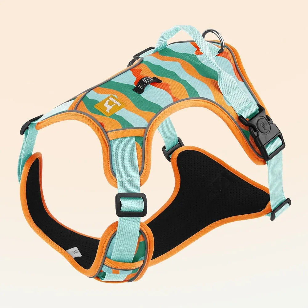 Orange reflective dog walking rope with chest and back harness design on Oxford cloth