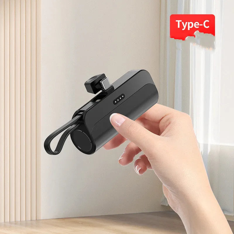 Capsule 20W 5000mAh mini power bank with folding bracket and built-in Type-C and Lightning cables in grey