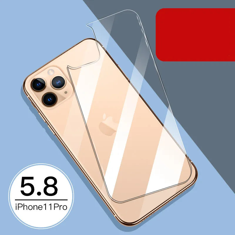 Tempered glass screen protector for Apple iPhone with rear and front film options.