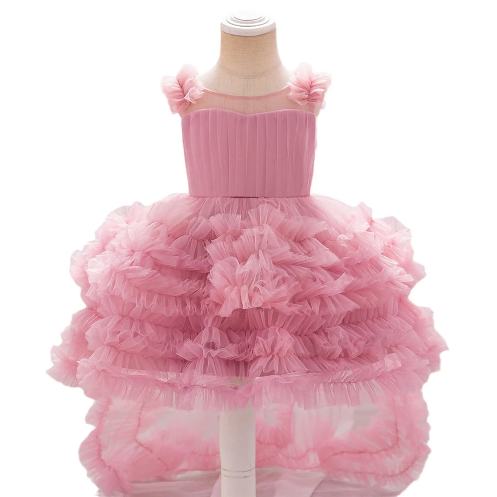 New Children's Sleeveless Mesh Long Dress in Bean Pink for Girls, Trueran Fabric, Available in Multiple Sizes