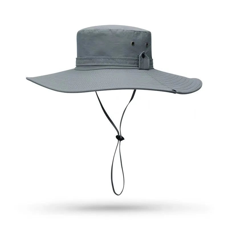 Men's adjustable fisherman sun hat in cotton linen fabric with flat top crown design
