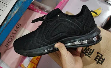 Men's black casual sports shoes with air cushion sole and lace-up design