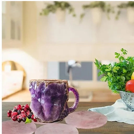 Resin mineral crystal coffee mug with handle showing clear design and colour options