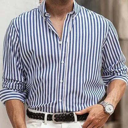 Men's casual striped button shirt in loose fit with long sleeves