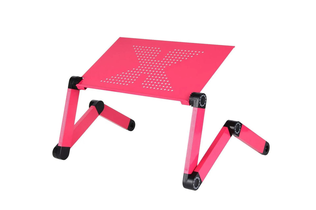 Portable vertical folding metal sofa desk with adjustable height and ventilated desktop for laptops under 17 inches