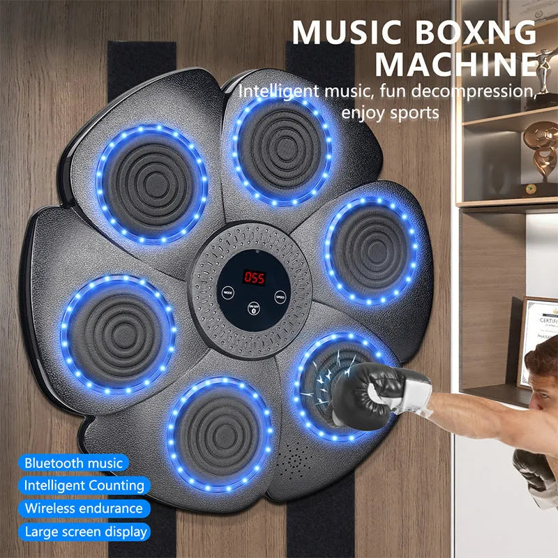 Black smart boxing wall target with LED lights and half finger gloves