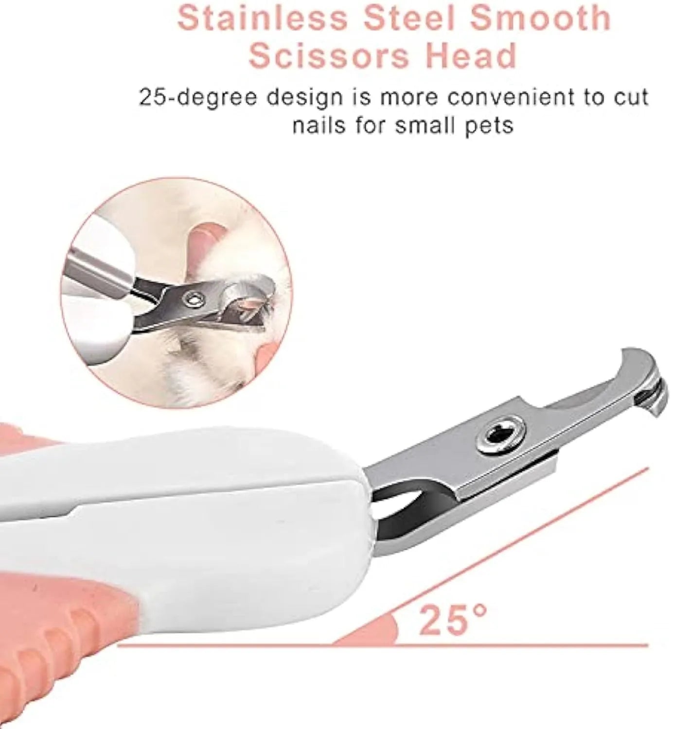 Grey and pink angled cat nail clippers with safety guard for small pet grooming