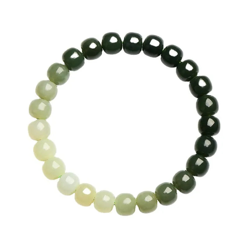 Natural Hetian jade bracelet with water gradient colour and polished beads