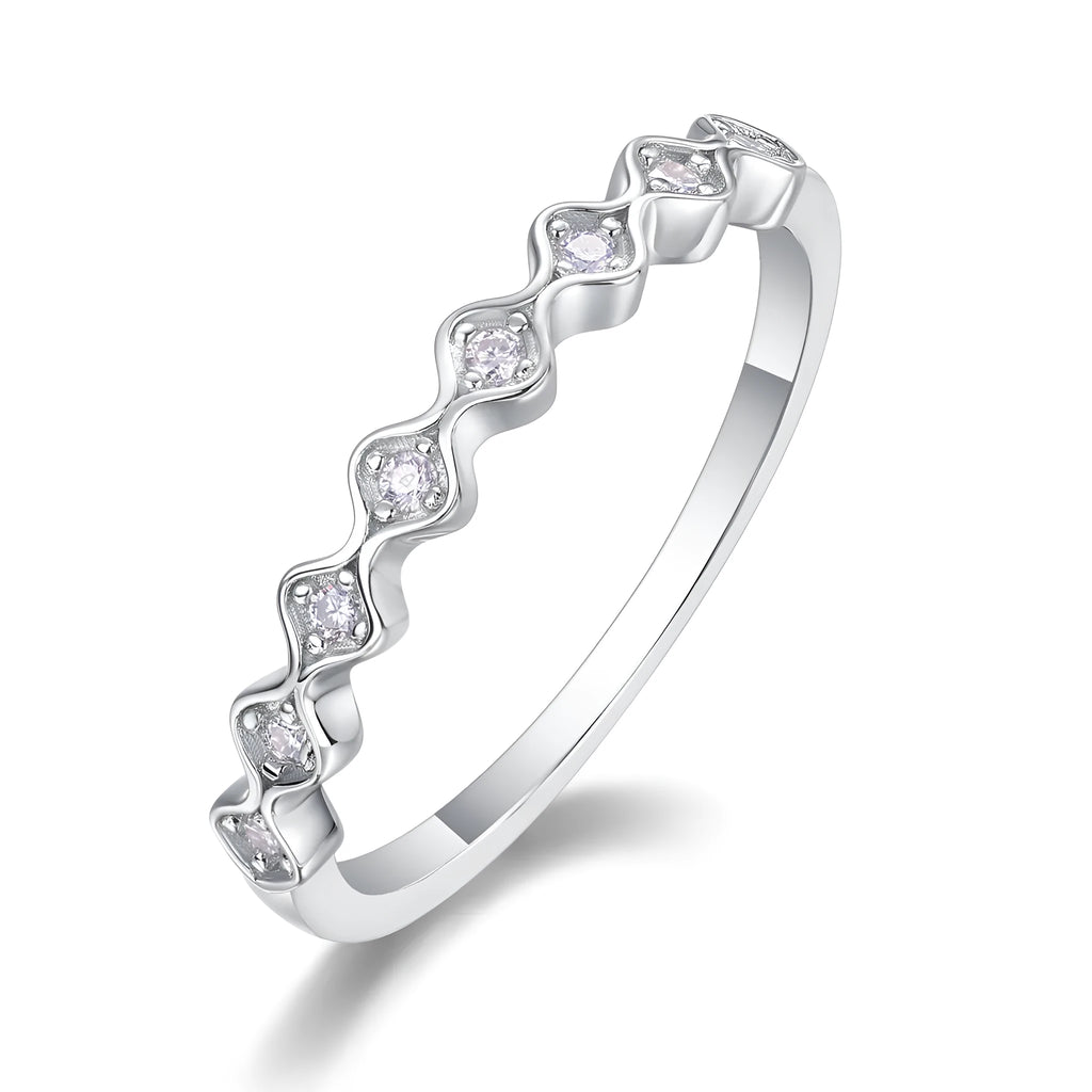 Moissanite wedding ring set S925 silver platinum-plated, under 0.1 carat, ring size 7, in gift box