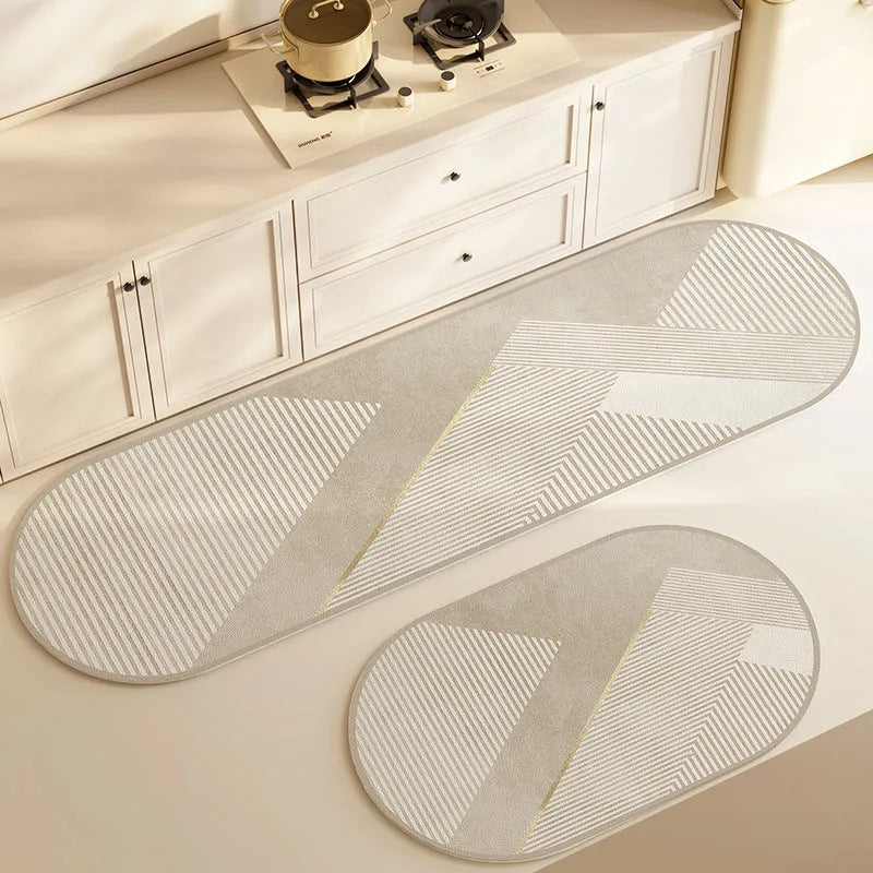 Oval diatom ooze kitchen floor mat with printed stripe pattern, available in multiple sizes and colours