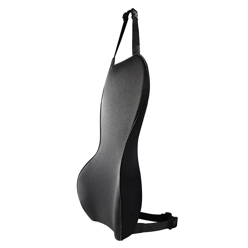 Memory cotton car cushion for lumbar support in black, coffee, grey, or off-white on a car seat.