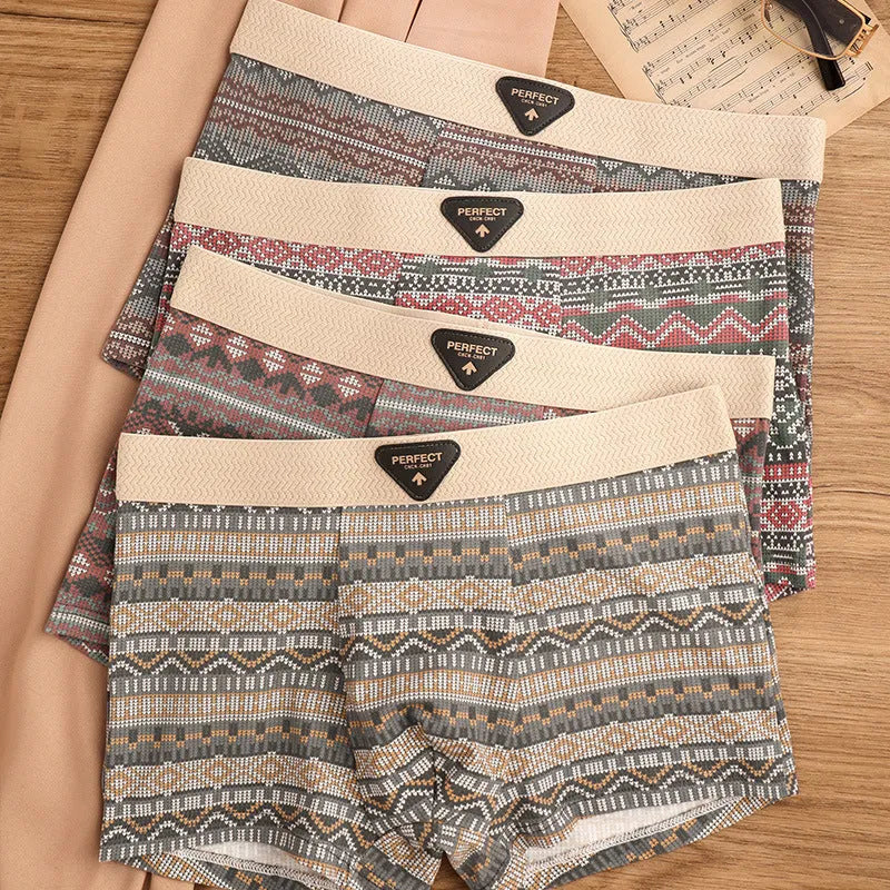 Men's cotton boxer shorts with check pattern, mid-rise waist, breathable antibacterial fabric