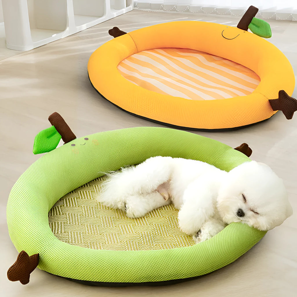 Fruit backrest pet nest mat in green or yellow with four size options for pets and toys