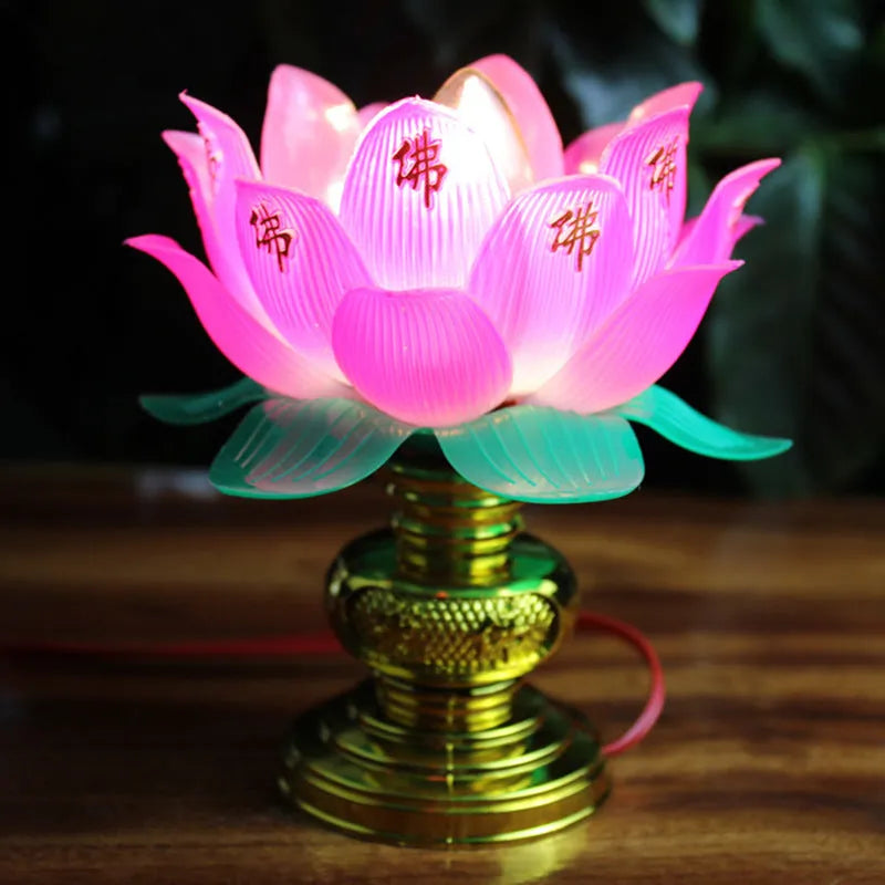 Lotus-shaped Buddha lamp with colour-changing LED light and UK plug