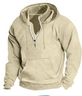 Men's hooded sweater in apricot colour, thick casual pullover jacket for winter, polyester fibre long sleeves