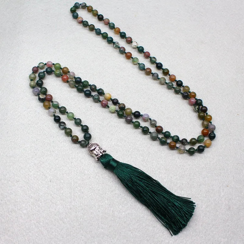 Natural agate 108-bead necklace bracelet with 6mm geometric beads