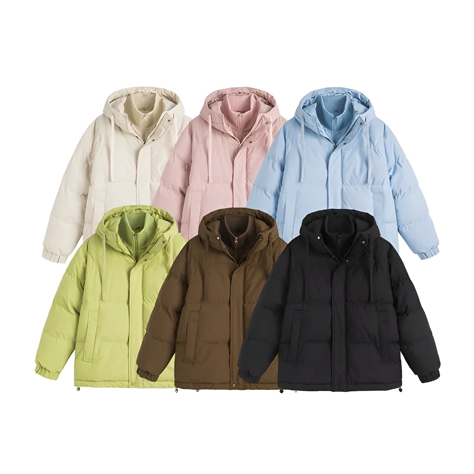 Loose fit two-piece winter cotton-padded coat in a solid colour with side seam pockets