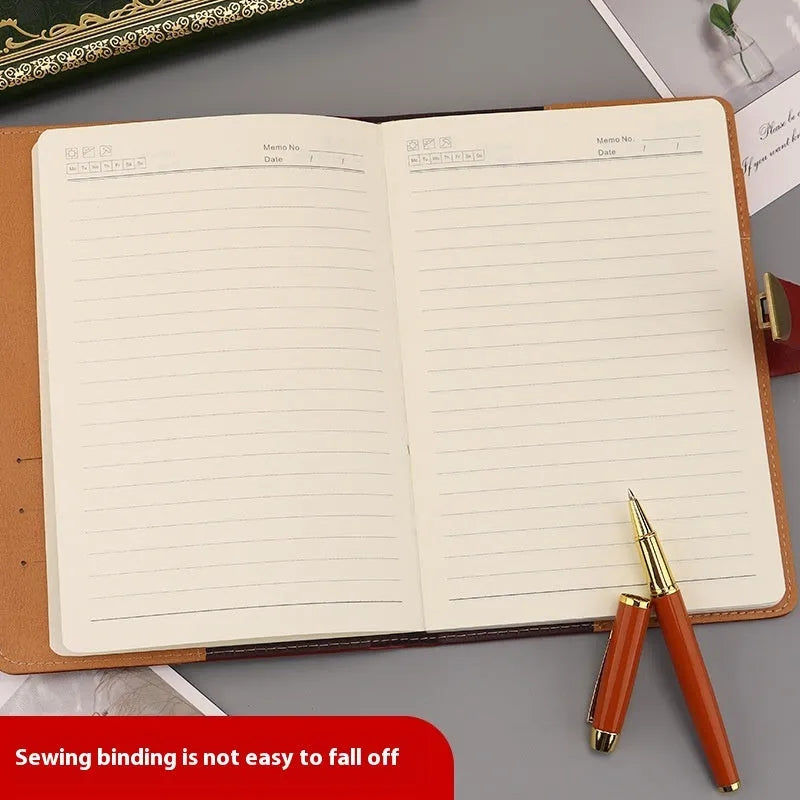 Thickened creative A5 password diary with lock, blue imitation leather cover, business office notebook