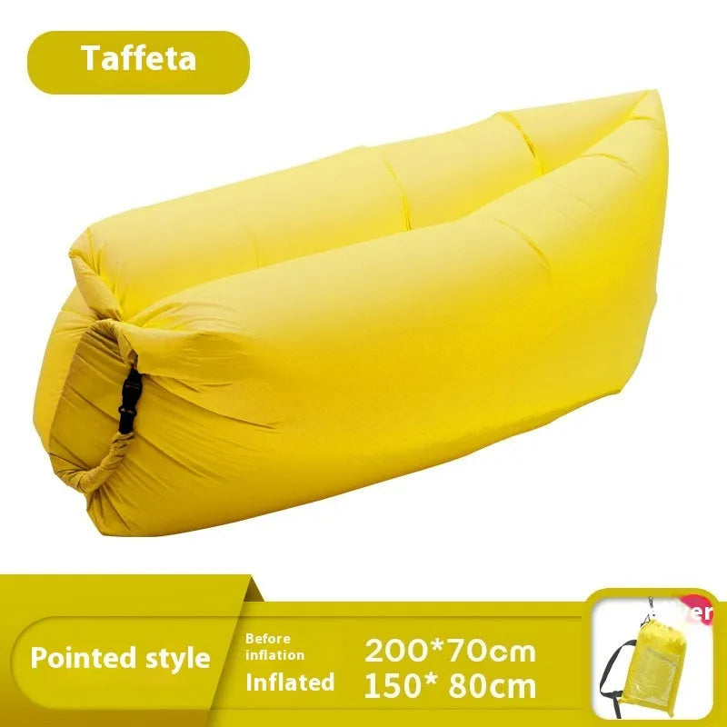 Inflatable lazy sofa in outdoor setting with colourful design options