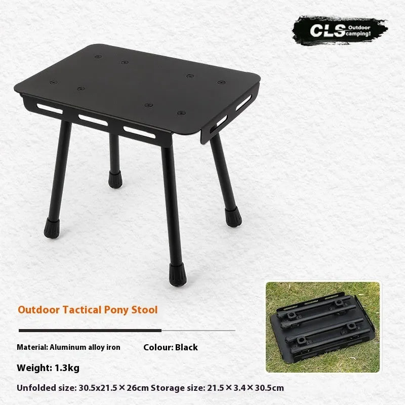 CLS aluminium folding camping stool shown in army green, converts into a small table with storage bag