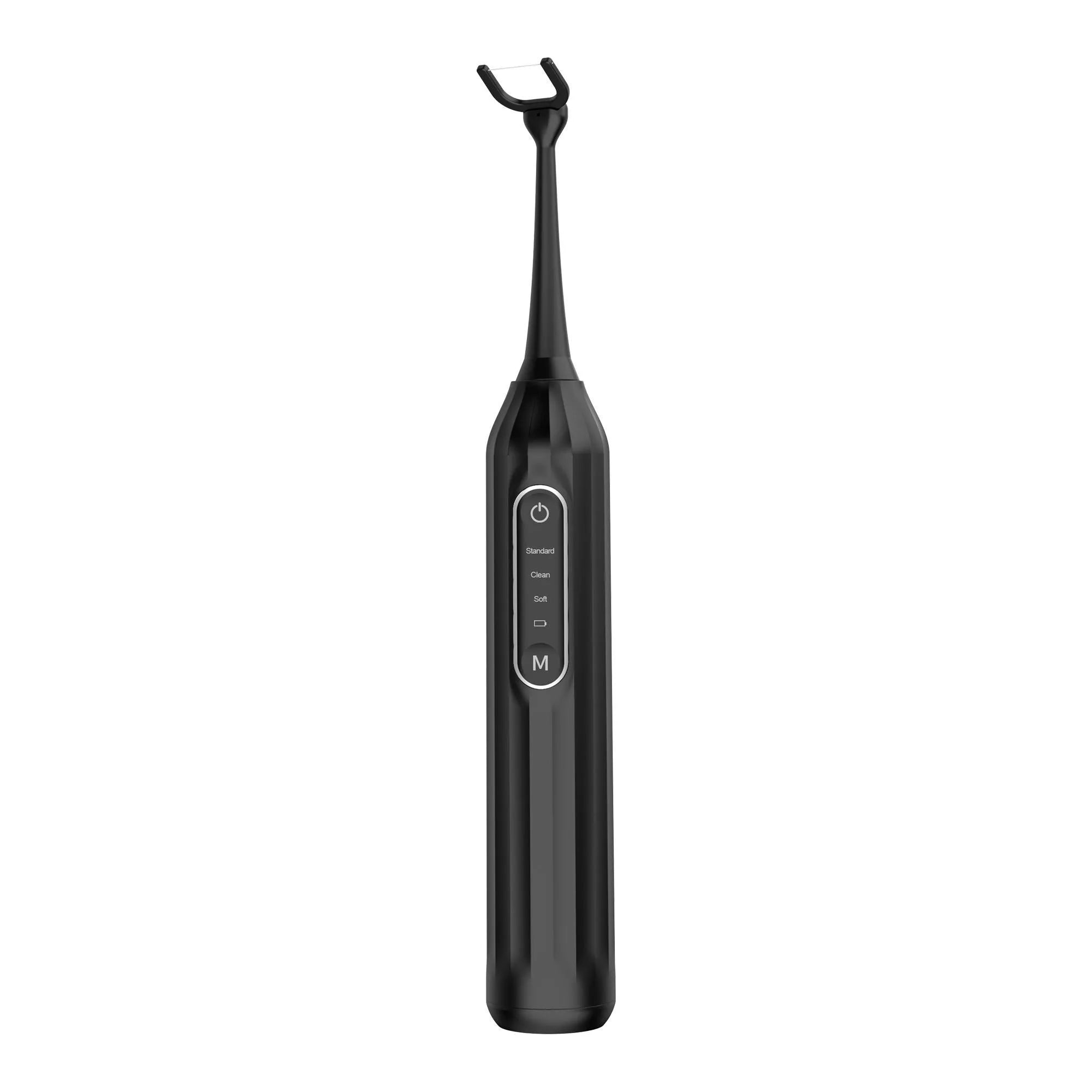 Electric water flosser in white with Type-C charging, three mode buttons, and water tank visible