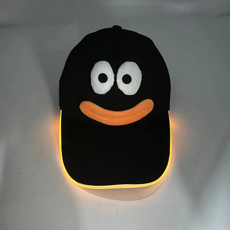 Halloween LED baseball cap showing integrated lighting effects in various pumpkin and solid colour designs