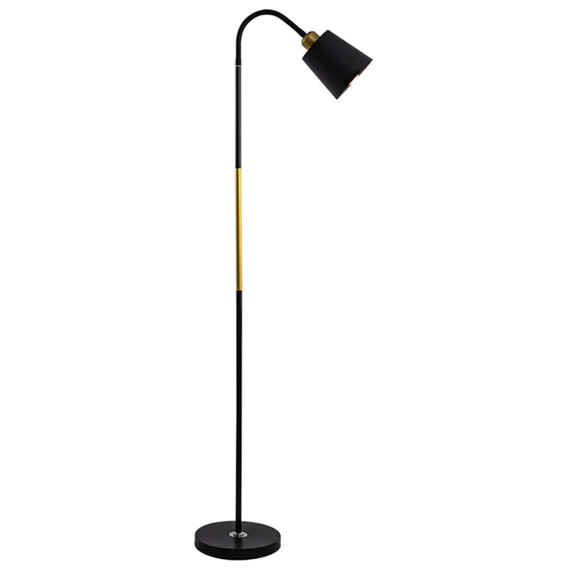 Nordic style black and gold floor lamp with eye-protection LED light next to a sofa.